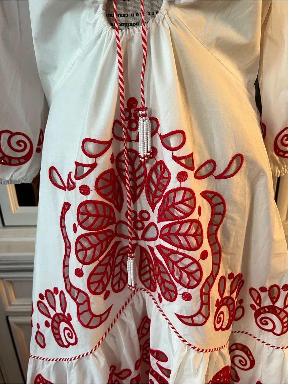 FARM Rio White Richelieu Red Embroidery Maxi Dress M - Picture 3 of 16